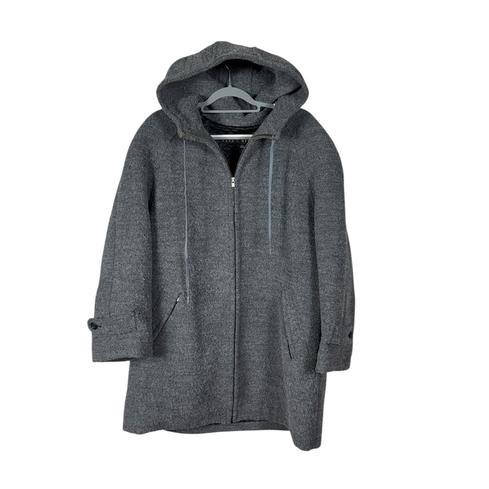Women's Hooded Wool-Blend Zip Coat - Charcoal Gray